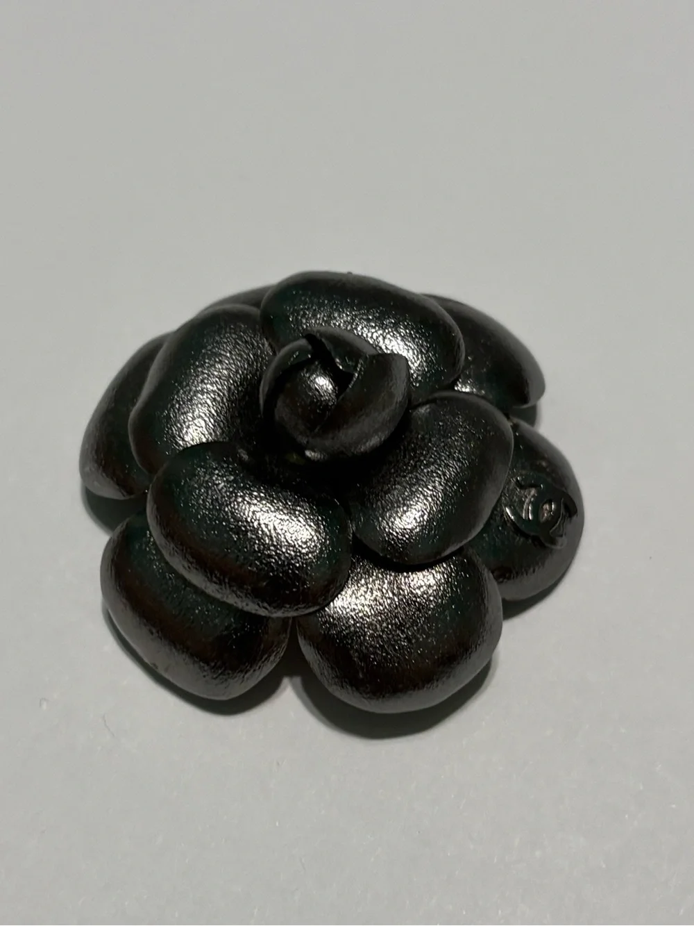 Authentic Chanel Pewter Color Camellia CC Logo Flower Piece to Headband